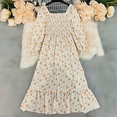voordelige Jurken-Bohémien Retro vintage Boho Jurken Lange Mouwen Hippie Schijf Bloemig Bohémien Kostuum Dames Maskerade muziekfestival Retro themafeest Volwassenen Kleding