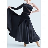 cheap Competition Wear-Ballroom Dance Dress Pleats Pure Color Splicing Women's Party Training Performance Long Sleeve High Spandex Polyester