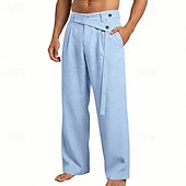 economico Classico-Per uomo Pantaloni di Lino Pantaloni Pantaloni Estivi Elastico in vita Gamba Dritta Semplice Comodità Traspirante Lunghezza intera Casuale Spiaggia Ferie Moda Designer Blu Nero Micro-elastico
