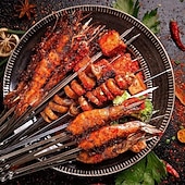 お買い得  バーベキューとアウトドア料理-ステンレス製バーベキュー串51点セット（筒状の収納ラック付き）、再利用可能なグリル串、平型キャンプ用バーベキューフォーク、アウトドア調理器具、ピクニック用調理器具、バーベキューアクセサリー