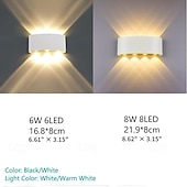 tanie kinkiety zewnętrzne-Nowoczesna wodoodporna lampa ścienna zewnętrzna LED IP65 z płytą tylną, 6 W/8 W, 86 V-265 V, ciepła biel/biały aluminiowy, do montażu na powierzchni wewnątrz i na zewnątrz, odporna na deszcz, matowa, czarna, do montażu na górze, na dole, na ganku, na scho