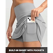 billiga Kvinnors kjolar och skorts-Dam Solid färg Avslappnad kjol Tennis Skort Tenniskjolar med shorts Ficka Snabb tork Andningsfunktion Volleyboll Tennis Badminton Kjolar Brist Svart Mörkblå Grå Tenniskläder