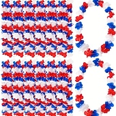 billige U.S. 250-årsjubileum-30 stk patriotiske kunstige blomster - rød, hvit og blå hawaiisk lei med ananas- og skjolddesign, dekorasjoner til uavhengighetsdagen 4. juli, engros festgaver til utendørs/innendørs