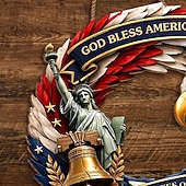  Dřevěná cedule s vlasteneckou cedulí k 250. výročí USA, dekorace na dveře s orlem, Zvonem svobody a Sochou svobody ke Dni nezávislosti, 1776–2026, dekorace na vstupní dveře ke 4. červenci