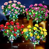 cheap Landscape Lights-LED Solar Flower Lights Rhododendron Outdoor Simulated Flower Lamp LED Artificial Flower Floor Insertion Lamp  Garden and Courtyard Decorative Lights Holiday Party Decorative Lights