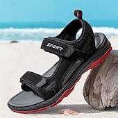 billige Uformelle sandaler-Beige herresandaler med åpen tå og borrelås – polstret såle, pustende design, perfekt for strand, feriested og fritidsbruk om sommeren.