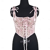 ieftine Topuri-Medieval Renascentist Cottagecore Corset Corsaj Viching Țăran Cu Șiret Costume de fancy Pentru femei Celtic Fantezie Halloween Carnaval Performanță LARP Ren Faire Adulți Corset Corsaj