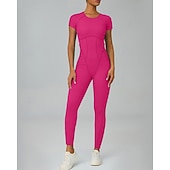 abordables Conjuntos y Monos-Women's Workout Jumpsuit Onesie Solid Color Bodysuit Summer Spring Fall rice white Pink Gym Workout Fitness Yoga Stretchy Breathable Short Sleeve Sport Activewear Stretchy