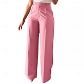 baratos Calças de perna reta-Mulheres Calças Social Elegante Moda Casual Diário Comprimento total Cintura Alta Côr Sólida Tecido Bolsos Perna reta Conforto Macio Respirável Micro-Elástica Streetwear Praia Feriado Cinzento Escuro