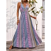 economico Vestiti-Stile Boho Retrò Vintage Boho Lunghezza lunga Vestito Senza maniche Stile Boho Scollo a V Costume Per donna Mascherata Festival Musicale Festa a tema retrò Adulti Vestito Estate