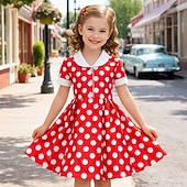 preiswerte Kleider-1950er Rockabilly Vintage-Kleid Kleid Swing-Kleid Kurze Ärmel Tupfen A-Linie Kostüm Mädchen Karneval Maskerade Alltagskleidung Junggesellinnenabschiedsparty Kinder Kleid Frühling &amp; Sommer