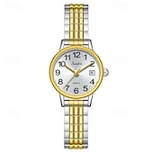 abordables Montres à quartz-Montre femme avec bracelet élastique en acier, montre à quartz facile à lire avec cadran rose et affichage de la date, bracelet extensible en acier inoxydable, cadeau idéal pour femme ou jeune fille,