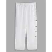 economico retrò-Per uomo Pantaloni di Lino Pantaloni Estivi Coulisse Elastico in vita Bottone laterale Semplice Confortevole Traspirante Lunghezza intera Casuale Quotidiano All'aperto Vacanza Classico Nero Bianco