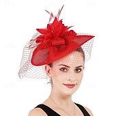 cheap Fascinators-Fascinators Net Wedding Birthday Elegant Vintage Cute With Feather Tulle Headpiece Headwear