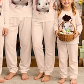 cheap Easter Family Matching Outfits-Family Easter Pajamas Graphic Bunny Casual Print Khaki Long Sleeve Vacation Matching Outfits