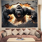 お買い得  タペストリー 壁掛け-3D Realistic Grizzly Bear Wall Tapestry Fierce Wild Animal Breaking Through Wall Art Hanging Man Cave Decor Boys Room Game Room Backdrop Gift for Men