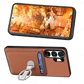 abordables 2026 Samsung Galaxy S26 Série-téléphone Coque Pour Samsung Galaxy S26 S26 Plus S26 Ultra Coque Arrière avec Support Support Anneau Emplacement Carte Rétro TPU Fibre faux cuir