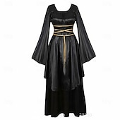 abordables Vestido-Victoriano Medieval Renacimiento Hasta el Suelo Vestidos Bruja Hada Corte A Disfraz Mujer Fantasía Víspera de Todos los Santos Carnaval Mascarada Feria del Renacimiento LARP Fiesta temática retro