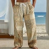 economico Pantaloni casual stampati da uomo-Per uomo Blocco di colori Patchwork Floreale intricato Pantaloni Pantaloni casual Pantaloni Larghi Misura del girovita medio Boho Casa All'aperto Vacanza Coulisse elastica in vita Pantaloni tipo lino