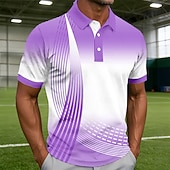  בגדי ריקוד גברים גאומטרי קו חולצות פולו שרוולים קצרים חולצות פולו חולצות עם צווארון יום יומי בגדי ספורט ומנוחה כפתורים אביב קיץ פול ורוד מסמיק סגול