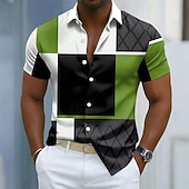 economico Geometrica-Per uomo Blocco di colori Patchwork Camicia Camicia con Bottoni Camicia casual Manica Corta Moda Casual Abbigliamento casual alla moda Vacanza Primavera Autunno Collo ripiegato Stampa 3D camicie con