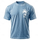 baratos Vacation Tropical T Shirts-Men's Coconut Palm T Shirt Mineral Washing Tee Short Sleeve T shirt Acid Wash Crew Neck Shirt Vintage Retro Casual Beach Travel Blue Purple Gray Summer Spring Clothing Apparel M L XL 2XL 3XL