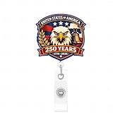 economico 250° Anniversario degli Stati Uniti-Porta badge retrattile per il 250° anniversario dell'America con clip a coccodrillo, porta badge identificativo per il 250° anniversario dell'indipendenza, accessori per il 4 luglio 1776-2026, regalo