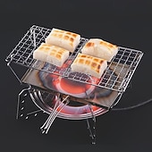 billiga Griller och matlagning utomhus-Hopfällbar brödrostställ i rostfritt stål, bärbar handhållen utomhusgrill, lämplig för picknick och vandring, bakverktyg, avtagbart och lätt att rengöra, perfekt för utomhuscamping