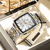 preiswerte Quarz-Uhren-866 brandneue quadratische Herrenuhr aus Edelstahl, multifunktional, mit Leuchtzeigern, wasserdicht, Business-Quarzuhr
