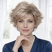 baratos peruca mais velha-Peruca curta e elegante prateada para mulheres - estilo pixie despenteado com volume natural