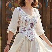 billige Topper-Kostymer i middelalderstil Renessanse Cottagecore Korsett Bodice Viking Bonde Blondér Blomstret Kostyme Dame Keltisk fantasi Halloween Karneval Ytelse LARP Ren Faire Voksne Korsett