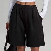 cheap Bermuda Shorts-Women's Bermuda shorts Shorts Summer Shorts Vintage Fashion Casual Daily Knee Length Mid Waist Solid Color Plain Pocket Elastic Waistband Straight Leg Comfort Lightweight Soft Inelastic Streetwear