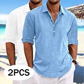 olcso Vakáció-Férfi Ing Vászon ing Nyári póló Strandruházat Sima Hétköznapi Vakáció Zöld+Szürke Fehér + khaki Khaki + fekete Zöld+Khaki Hosszú ujj Térfogatcsökkenés Tavaszi nyár Nyár Ruházat