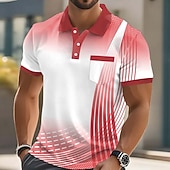 voordelige Heren Geometrisch Polo-Voor heren Abstract Meetkundig Poloshirts Korte mouw Poloshirt Overhemden met kraag Casual Buiten Sportkleding Alledaagse kleding 3D-afdrukken Knop Lente zomer blauw Rood Paars
