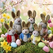  6 יחידות ממולאות סל פסחא ארנב לבד מחט, בובת פרווה מיניאטורית מצמר בעבודת יד, צעצוע בסגנון ארנב, מתנה רכה ואביבית לילדים בנות בנים, עיצוב חדר ילדים בהשראת וולדורף