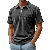 halpa Miesten klassinen poolopaita-SoftFade™ Miesten Vetoketjullinen Polo 100% Puuvillaa Happopesu Paita Rentoa Päivittäinen Käyttö Neljännes Vetoketju Lyhythihainen Muoti Perus Yksinkertainen Denim Tasku Haalistunut Kesä Kevät