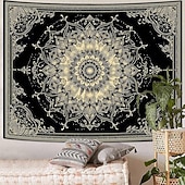 baratos Tapeçarias de Parede-tapeçaria de parede com mandala floral em tons pastel de rosa aquarela, estilo boho romântico, com guirlanda de flores pêssego, ideal para decoração de quarto ou dormitório feminino.