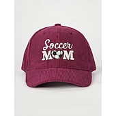 abordables Partido de Fútbol Mundial 2026-Gorra de béisbol bordada para mamá futbolera: gorra vintage ajustable de pana con forma de corazón para papá con abertura para cola de caballo para partidos de fútbol de verano, gorra deportiva informal para exteriores.