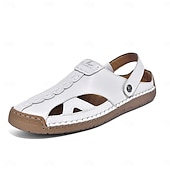 economico Sandali casual-Sandali da uomo bianchi in similpelle – calzature estive casual, cinturino regolabile, scarpe da esterno per resort e vacanze