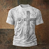abordables Camisetas de fe-Camiseta bíblica 3D cruz cristiana t-shirt de manga corta camiseta 3D imprimir camiseta de cuello redondo religiosa patriótica casual diaria fiesta azul claro rosa caqui verano primavera ropa