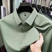 economico camicie da uomo no stiro-Per uomo Camicia Camicia elegante Camicia non stiro Tinta unica All'aperto Lavoro Verde Manica Corta Collo ripiegato Estate Primavera Abbigliamento Bottoni