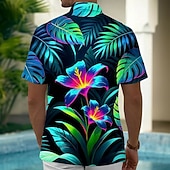 cheap Tropical Plants-Men's Tropical Flowers Palm Leaf Neon Glow Summer Hawaiian Shirt Button Up Shirt Aloha Shirt Short Sleeve Hawaiian Vacation Summer Spring Turndown 3D Print Collared Shirts Front One Pocket Black