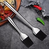 voordelige Grills voor buiten koken-2PCS Heavy-Duty Stainless Steel Silicone Basting Brush with Ergonomic Handle - Non-Stick and Heat-Resistant, Suitable for Barbecue, Baking, Cooking, Grilling, Pancakes, Waffles, Barbecue Accessories