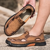 abordables Sandalias casuales-Mocasines casuales de verano de piel sintética para hombre: diseño recortado transpirable, suela flexible y ligera, cómodos para playa, resort, viajes y uso diario.