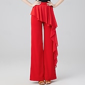 tanie Spodnie-Damskie spodnie do tańca latynoskiego z szerokimi nogawkami i wierzchnią warstwą z szyfonu