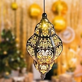 abordables Éclairages pour allées-Lanterne suspendue d'extérieur à projection solaire baroque en métal creux, étanche, avec éclairage LED pour jardin, cour, allée, pelouse, terrasse, fête, vacances, ambiance chaleureuse, violet