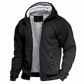 economico Felpa con cappuccio in pile-Per uomo Felpa con cappuccio e zip Felpa con cappuccio in pile Felpe spesse Blu navy + grigio chiaro Grigio scuro + nero Nero Rosso Blu marino Con cappuccio Liscio Ufficio Sportivo Informale