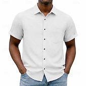 cheap Men's Smart Casual Shirts-Men's Shirt Casual Shirt Button Up Shirt Blue Black White Burgundy Navy Blue Short Sleeve Plain Shirt Collar Casual Daily Front Pocket Clothing Apparel Elegant Fashion Casual