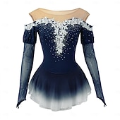 preiswerte Eiskunstlaufkleider-Eiskunstlaufkleid Damen Mädchen Eislaufen Kleider Gelb Rosa Dunkellila Patchwork Gitter Spandex Hochelastisch Wettbewerb Eiskunstlaufkleidung Kristalle Dummes Licht Modisch Langarm Eislaufen