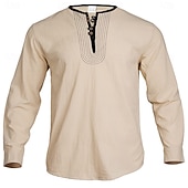 levne Ležérní tričko Henley-Pánské Tričko Tričko Henley Bavlněné plátěné tričko Dlouhý rukáv Henley Léto Jaro Barevné bloky Vinobraní Šik ven stylové Slátanina Barevné bloky Knoflíky Ležérní Denní Venkovní Bílá Černá Khaki Top